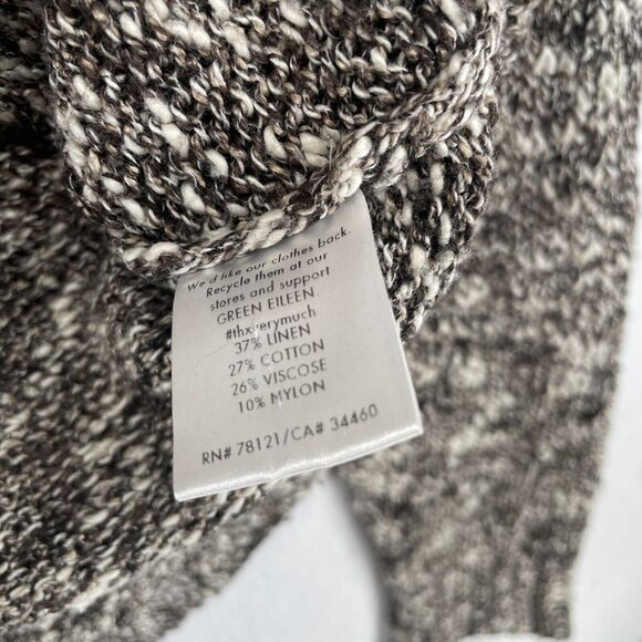EILEEN FISHER Sweater PS Petite Linen Cotton Blend Round Neck Marled Brown USA - Picture 10 of 13